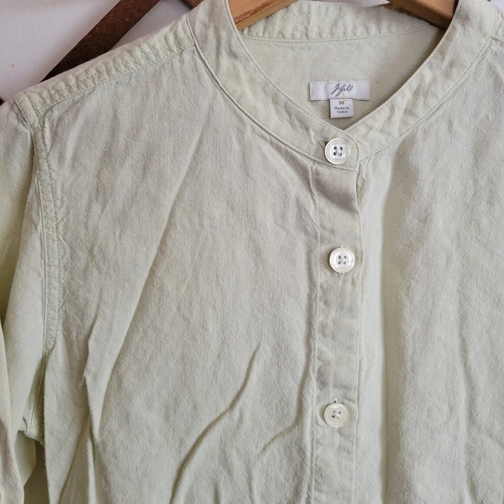 J. Jill Linen Cotton Long Sleeve Button Down Tunic Light Green M Medium
